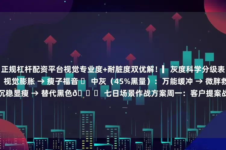 正规杠杆配资平台视觉专业度+耐脏度双优解！▎灰度科学分级表❶ 浅灰（15%黑量）：视觉膨胀 → 瘦子福音 ❷ 中灰（45%黑量）：万能缓冲 → 微胖救星 ❸ 炭灰（80%黑量）：沉稳显瘦 → 替代黑色📅 七日场景作战方案周一：客户提案战袍🤵 炭灰双排扣西装+浅灰冰丝T→ 内浅外深视觉增高3cm | 西装腋下三角透气网→ 钛钢方表+哑光公文包（权威感细节）展开剩余85%周二：差旅轻装🧳 中灰竖纹PO